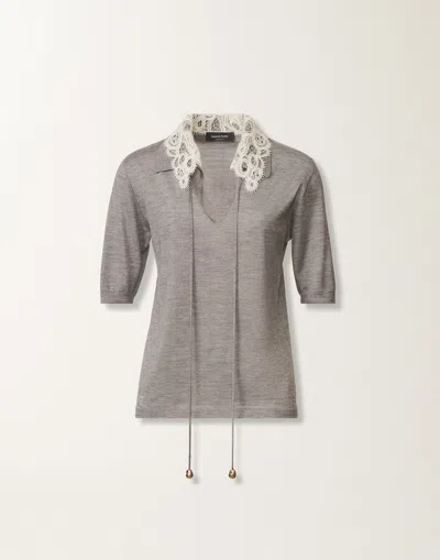 Fabiana Filippi Lace-collar Short-sleeved Top In Gray