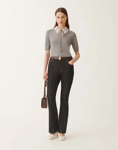 Fabiana Filippi Lace-collar Short-sleeved Top In Gray