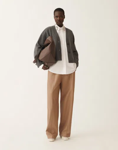 Fabiana Filippi Metallic V-neck Long Sleeve Top In Gray