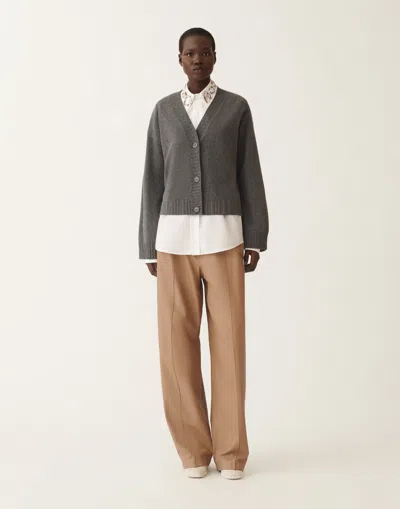 Fabiana Filippi Metallic V-neck Long Sleeve Top In Gray