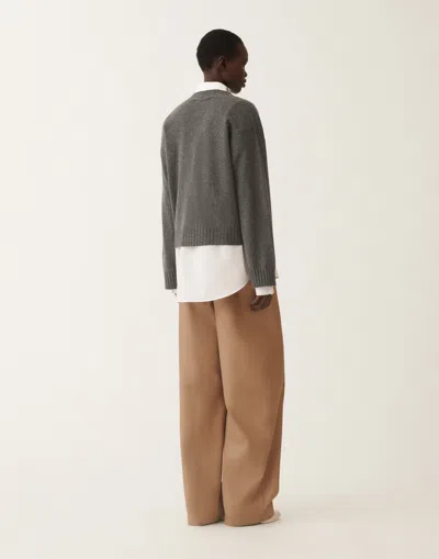 Fabiana Filippi Metallic V-neck Long Sleeve Top In Gray