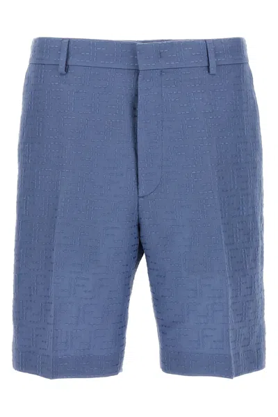 Fendi Light Blue Jacquard Ff Bermuda In Blue