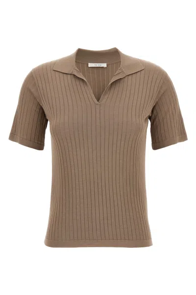 The Row Kaiomi Polo Top In Silk And Viscose In Brown