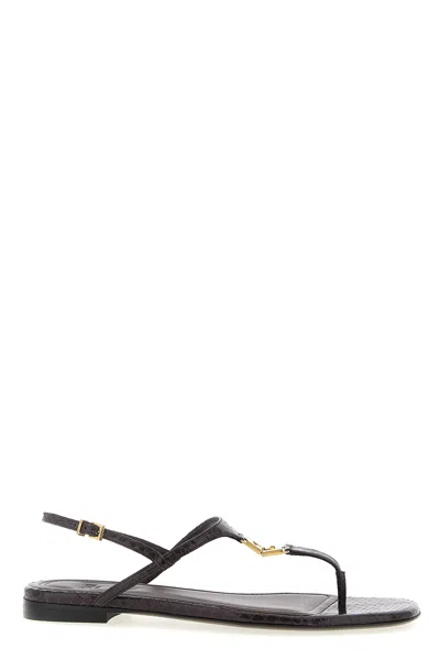 Fendi Ffoldo Python Leather Sandals With Adjustable Ankle Strap In Black