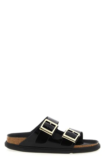 Birkenstock Arizona Droplet Buckle Shiny Leather Sandals In Multi
