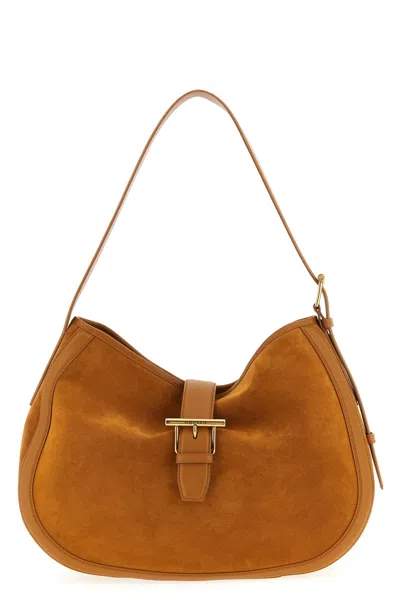 Alexander Mcqueen Brown Shoulder Bag With Adjustable Shoulder Strap And T Buckle Closure On The Front In Suede Woman In Brown