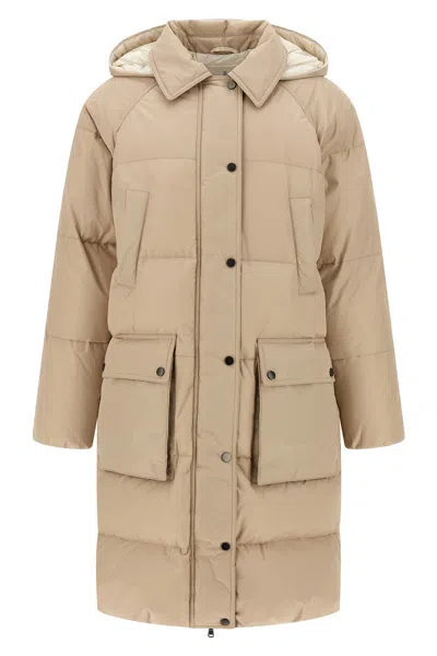 Brunello Cucinelli Shiny Zipper Pull Down Jacket In Sand