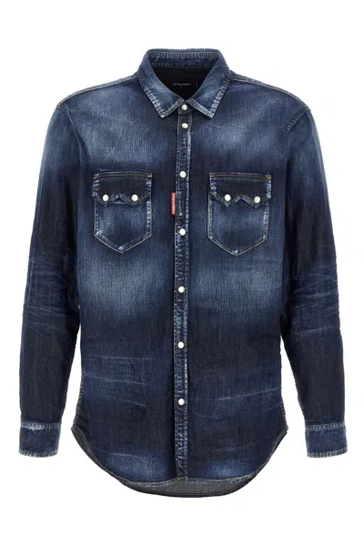 Dsquared2 Dan Shirt In Washed Blue Denim In Blue
