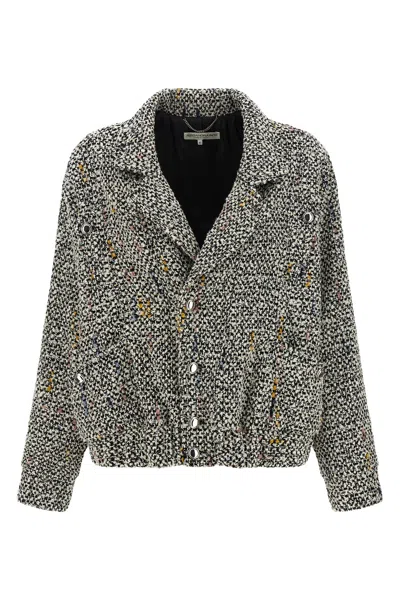 Alessandra Rich Tweed Bomber Jacket In White