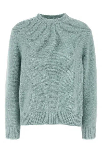 Jil Sander Ribbed Crewneck Knit Sweater With Soft Texture In Blue