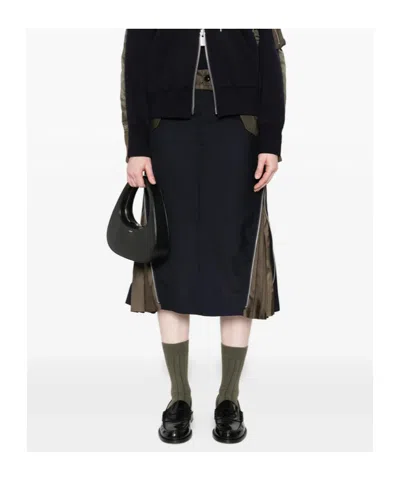 Sacai Tailored Skirt With Belted High Waist In Blue