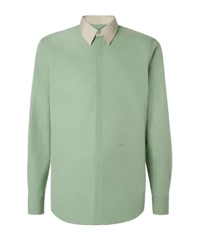 Fendi Contrast-collar Logo-embroidered Shirt In Green