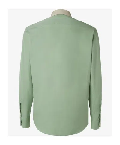 Fendi Contrast-collar Logo-embroidered Shirt In Green