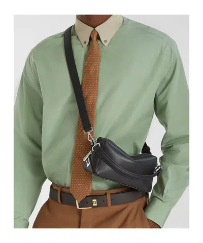 Fendi Contrast-collar Logo-embroidered Shirt In Green