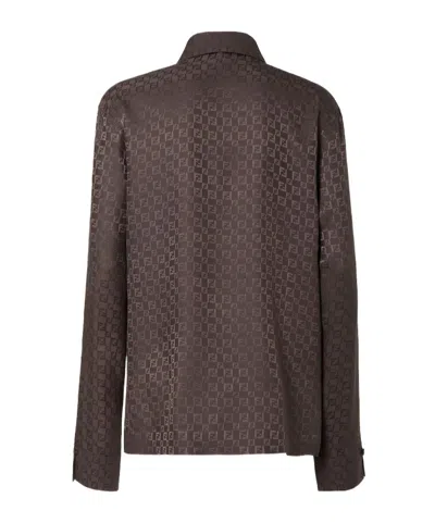 Fendi Ff Jacquard Asymmetric Long-sleeved Shirt In Brown