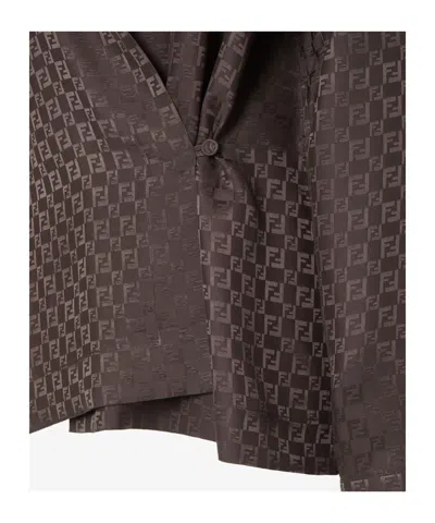 Fendi Ff Jacquard Asymmetric Long-sleeved Shirt In Brown