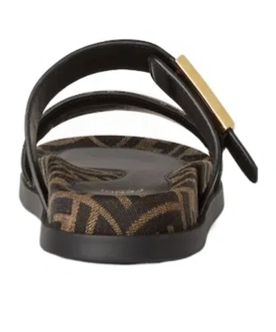 Fendi Leather Sandals With Double Strap And Buckle In Black