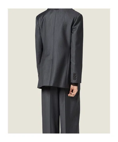 Miu Miu Pinstripe Single-breasted Blazer Jacket In Gray