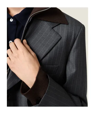 Miu Miu Pinstripe Single-breasted Blazer Jacket In Gray