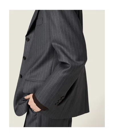 Miu Miu Pinstripe Single-breasted Blazer Jacket In Gray
