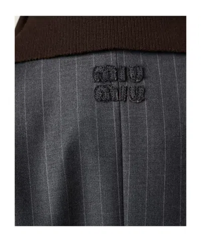 Miu Miu Pinstripe Single-breasted Blazer Jacket In Gray