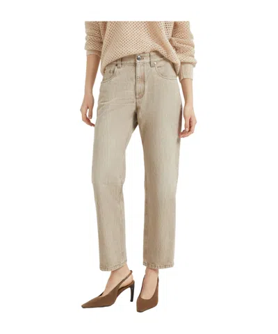 Brunello Cucinelli Belt Loop Denim Trousers In Neutral