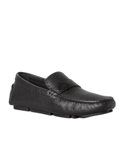 Fendi Metal Detail Round Toe Driving Loafers In Black