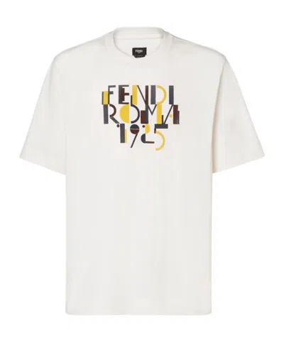 Fendi Roma 1925 Print Cotton T-shirt Clothing In White
