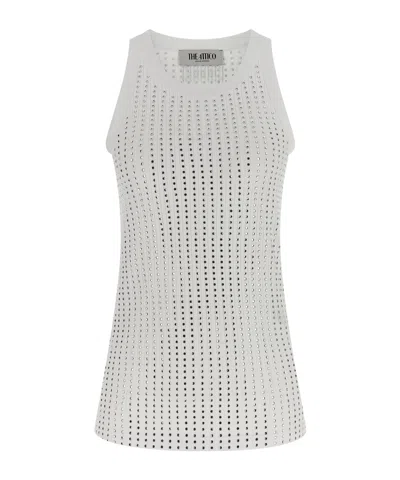 Attico White Tank Top With Rhinestones In Grey