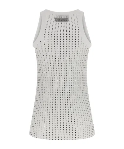 Attico White Tank Top With Rhinestones In Grey