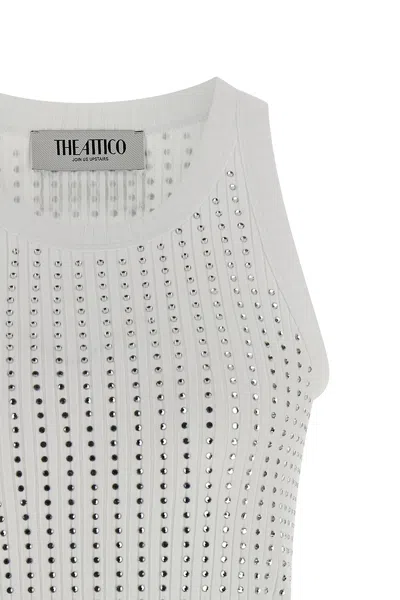Attico White Tank Top With Rhinestones In Grey