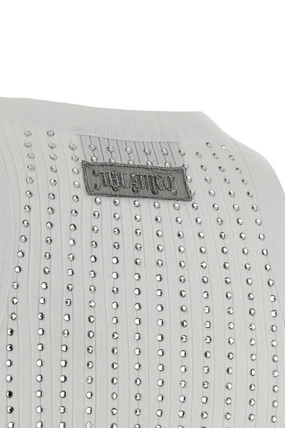 Attico White Tank Top With Rhinestones In Grey