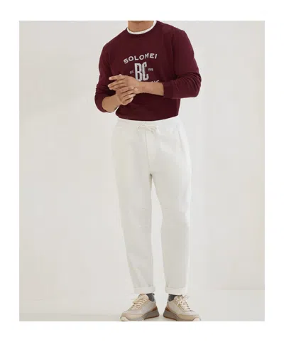 Brunello Cucinelli Men Cotton Sweatshirt With Print On The Front In Burgundy