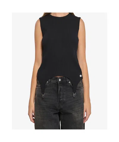 Jean Paul Gaultier Ribbed Cotton Lingerie Garter Top In Black