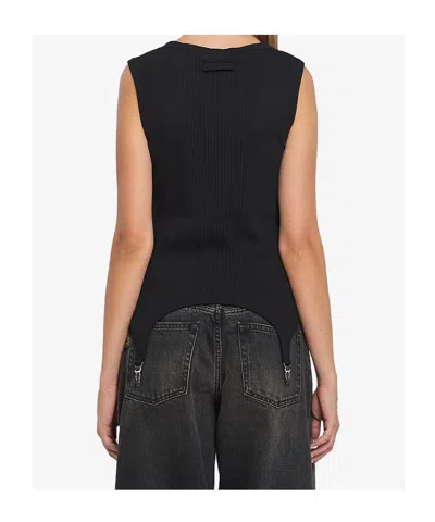 Jean Paul Gaultier Ribbed Cotton Lingerie Garter Top In Black