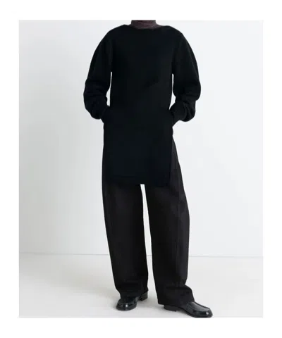 Lemaire Black Solid Round Neck Sweater In Black
