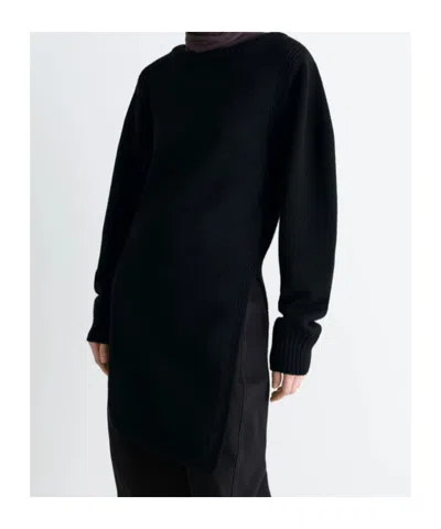 Lemaire Black Solid Round Neck Sweater In Black