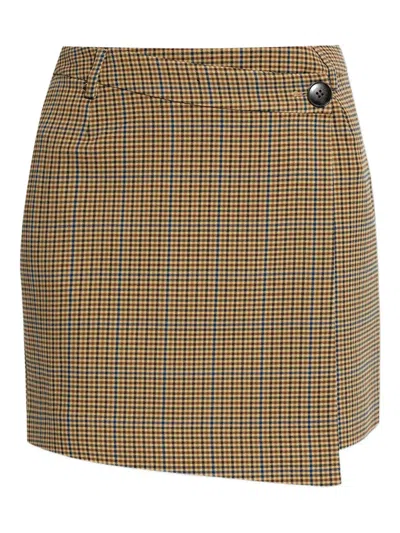 Gestuz Check-pattern Wrap Skirt In Brown
