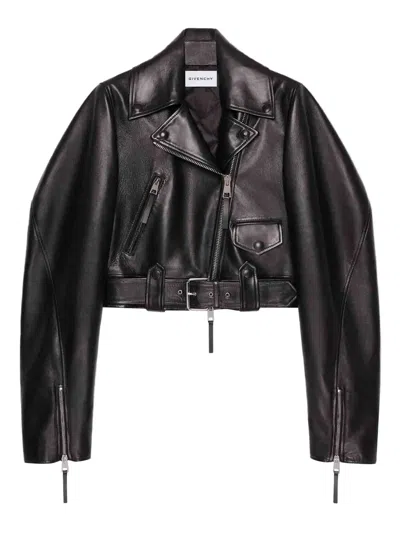 Givenchy Cropped Cocoon Biker Jacket In Leather In Black
