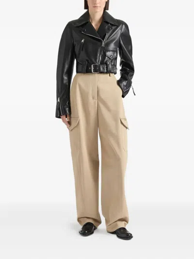 Givenchy Cropped Cocoon Biker Jacket In Leather In Black