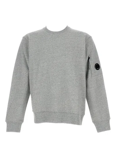 C.p. Company Gray Diagonal Raised Fleece Crewneck Lens Sweatshirt In Gray