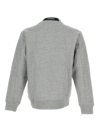 C.p. Company Gray Diagonal Raised Fleece Crewneck Lens Sweatshirt In Gray