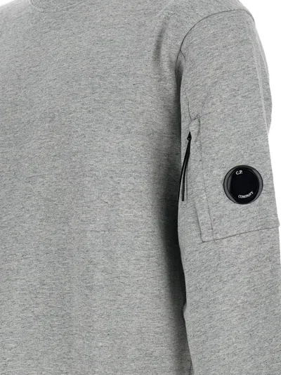 C.p. Company Gray Diagonal Raised Fleece Crewneck Lens Sweatshirt In Gray