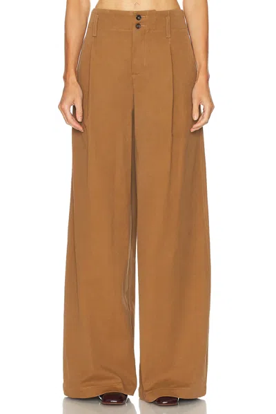 Chloé Pleated Garment-dyed Cotton-canvas Straight-leg Pants In Brown