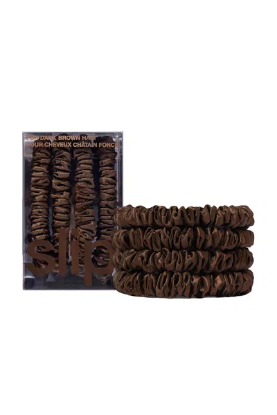 Slip Dark Brown Skinny Silk Scrunchies Pack Of Four In Brown