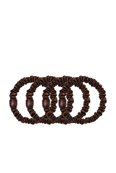 Slip Dark Brown Skinny Silk Scrunchies Pack Of Four In Brown