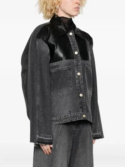 Litkovska Leather-panel Denim Jacket In Black