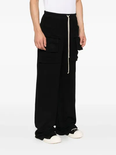 Rick Owens Drkshdw Creatch Wide-leg Cotton-blend Canvas Drawstring Cargo Trousers In Black