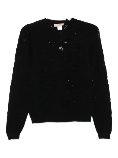 Twinset Twin-set Black Sweater With Floral Openwork Detailing In Black