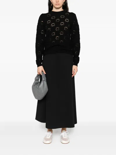 Twinset Twin-set Black Sweater With Floral Openwork Detailing In Black